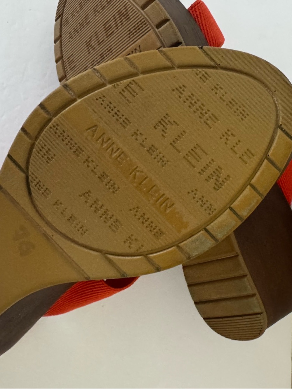 Anne Klein Orange Wedge Slide Sandals with Gold Ring Accent - Picture 3 of 4